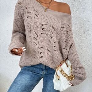 SHEIN Mauve Open-Knit Oversized Sweater • Cozy Transitional Layer • Size L